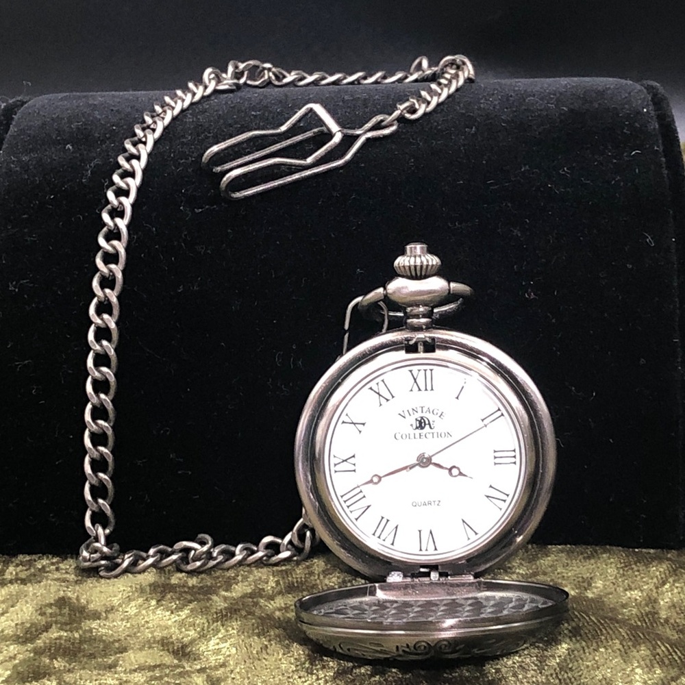 Silver Tone Pocket Watch with Chain - Chicago NWOT